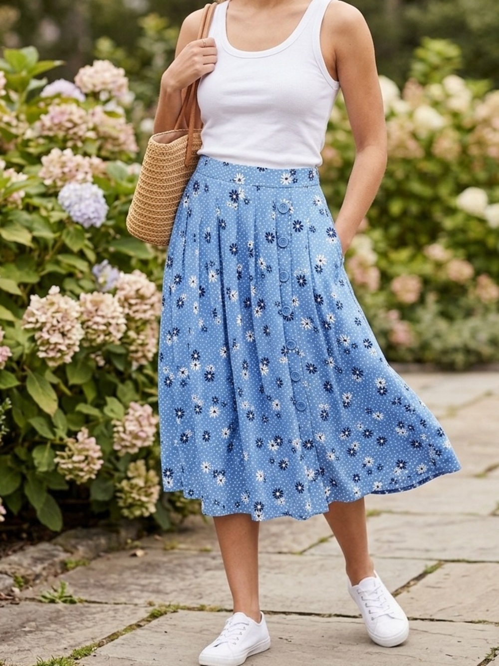 Talbots Floral Button-Front Midi Skirt